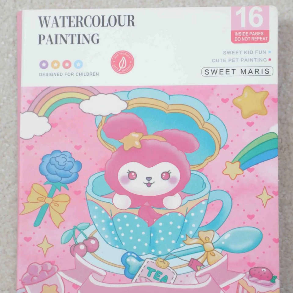 دفتر آبرنگی پالت دار خرگوش صورتی