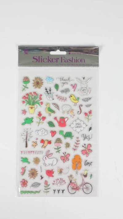 استیکر نقره ای گل و پرنده